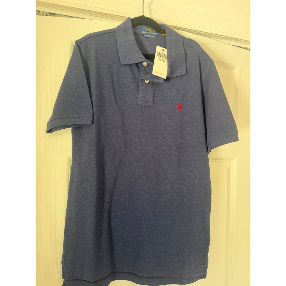 Polo Ralph Lauren - Big Boys Navy Blue Heather Cotton Polo Shirt - Size L 14-16